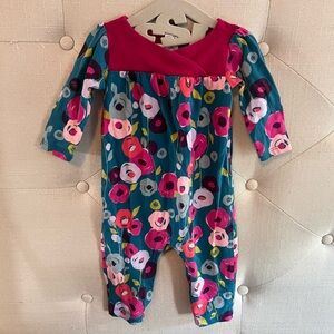 Tea Collection Romper in beautiful floral, pink & turquoise, 3-6 months, GUC